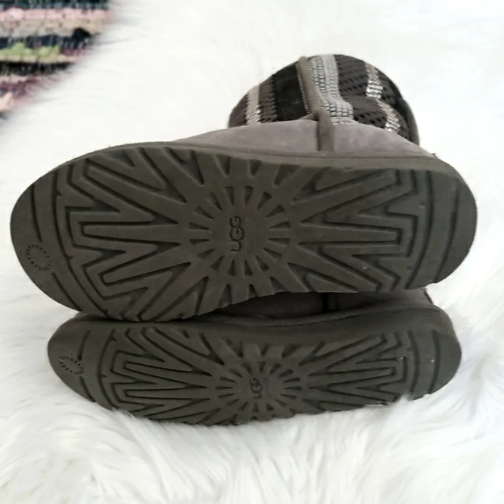 UGG Australia CHARCOAL CLASSIC SHORT WOVEN SUEDE SHEEPSKIN BOOTS 1010551, Size-6